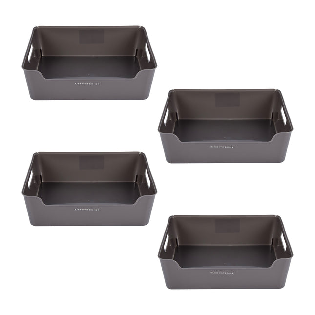 Opbergmand zonder Deksel - Grijs - Set van 4 - 810g - Gemaakt van Kunststof - Afmetingen: 36cm x 27cm x 11cm