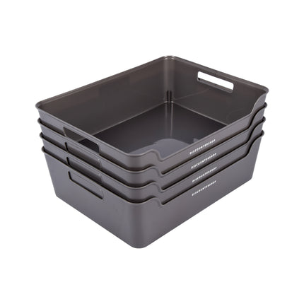 Opbergmand zonder Deksel - Grijs - Set van 4 - 810g - Gemaakt van Kunststof - Afmetingen: 36cm x 27cm x 11cm