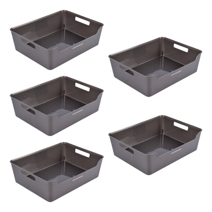 Kunststof Opbergmandenset - Zonder Deksel - Grijs - 1350g - Afmetingen 36cm x 27cm x 11cm - 5 Stuks