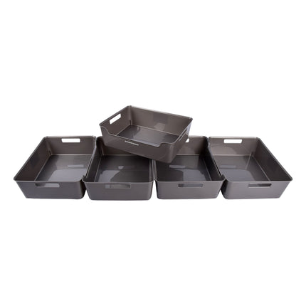 Kunststof Opbergmandenset - Zonder Deksel - Grijs - 1350g - Afmetingen 36cm x 27cm x 11cm - 5 Stuks