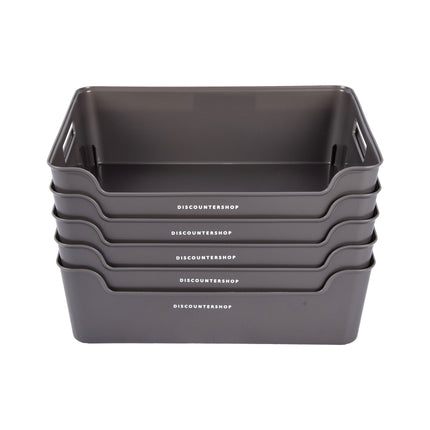 Kunststof Opbergmandenset - Zonder Deksel - Grijs - 1350g - Afmetingen 36cm x 27cm x 11cm - 5 Stuks