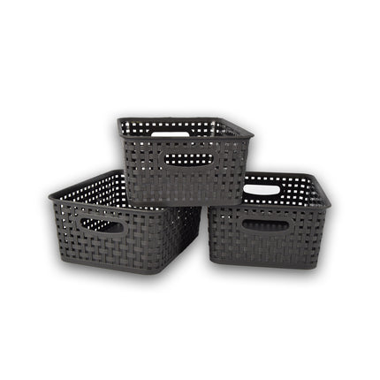 3x Opbergmand | Opbergbakje |5 liter | Zwarte opberger 25.x20x10. cm Rattan