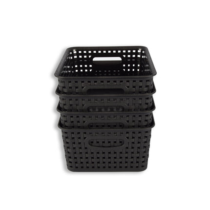 4x | Rattan Mandje | opbergbox | Zwart | Kunstsof | Mandje | 5 liter | Opbergmandje | Opbergmand | 25cm*20cm*11cm