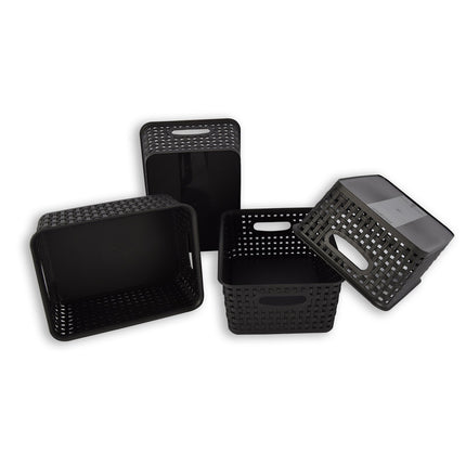 4x | Rattan Mandje | opbergbox | Zwart | Kunstsof | Mandje | 5 liter | Opbergmandje | Opbergmand | 25cm*20cm*11cm