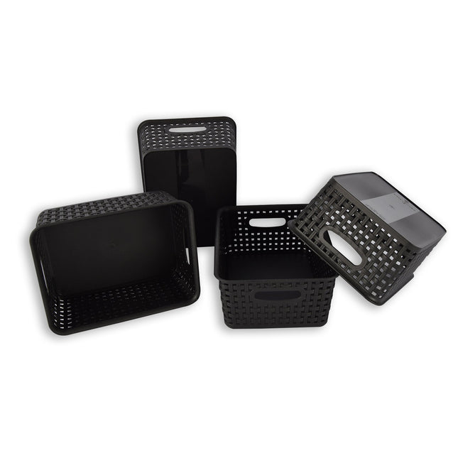 4x | Rattan Mandje | opbergbox | Zwart | Kunstsof | Mandje | 5 liter | Opbergmandje | Opbergmand | 25cm*20cm*11cm