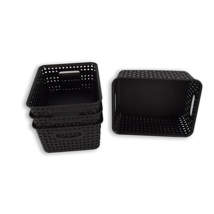 4x | Rattan Mandje | opbergbox | Zwart | Kunstsof | Mandje | 5 liter | Opbergmandje | Opbergmand | 25cm*20cm*11cm