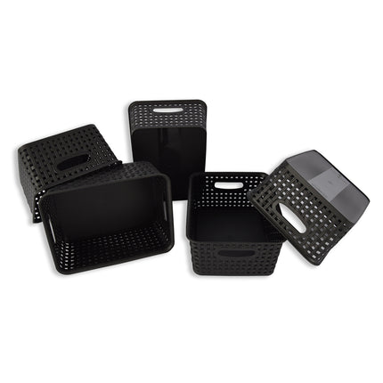 Set van 5 | Rattan Mandje | opbergbox | Zwart | Kunstsof | Mandje | 5 liter | Opbergmandje | Opbergmand | 25cm*20cm*11cm