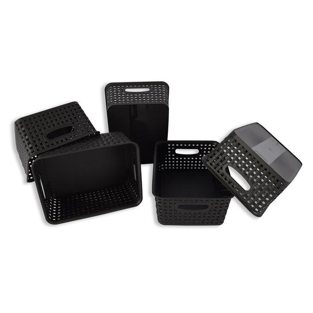 Set van 5 | Rattan Mandje | opbergbox | Zwart | Kunstsof | Mandje | 5 liter | Opbergmandje | Opbergmand | 25cm*20cm*11cm