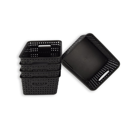 Set van 5 | Rattan Mandje | opbergbox | Zwart | Kunstsof | Mandje | 5 liter | Opbergmandje | Opbergmand | 25cm*20cm*11cm