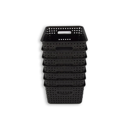 Set van 7 | Rattan Mandje | opbergbox | Zwart | Kunstsof | Mandje | 5 liter | Opbergmandje | Opbergmand | 25cm*20cm*11cm