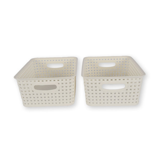 2x | Rattan Mandje | opbergbox | Wit | Kunstsof | Mandje | 5 liter | Opbergmandje | Opbergmand | 25.5cm*19.5cm*10.5cm