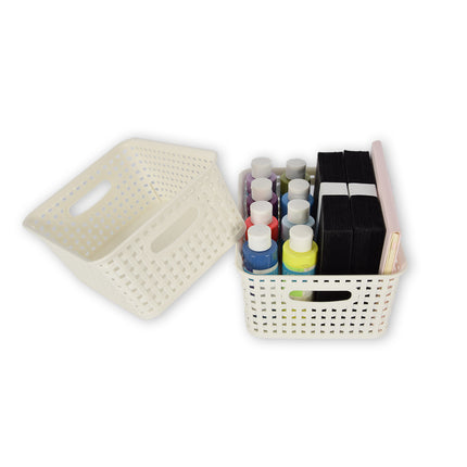 2x | Rattan Mandje | opbergbox | Wit | Kunstsof | Mandje | 5 liter | Opbergmandje | Opbergmand | 25.5cm*19.5cm*10.5cm
