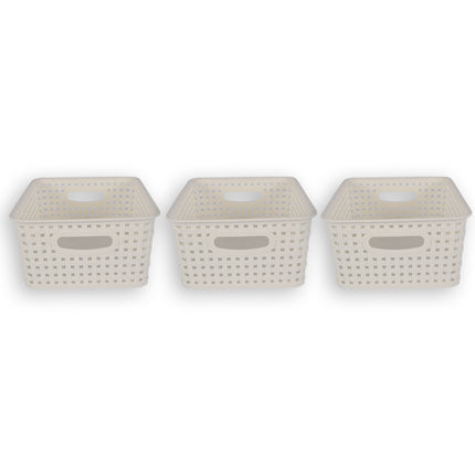 3x | Rattan Mandje | opbergbox | Wit | Kunstsof | Mandje | 5 liter | Opbergmandje | Opbergmand | 25.5cm*19.5cm*10.5cm