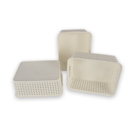 3x | Rattan Mandje | opbergbox | Wit | Kunstsof | Mandje | 5 liter | Opbergmandje | Opbergmand | 25.5cm*19.5cm*10.5cm