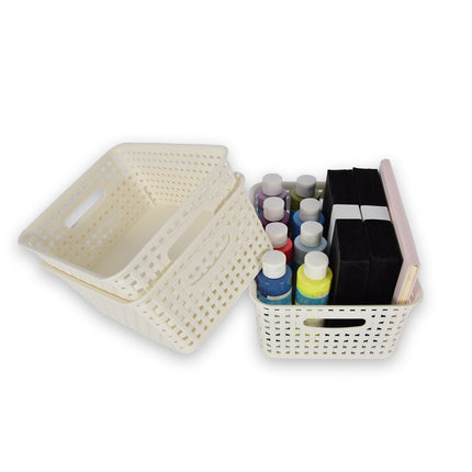 3x | Rattan Mandje | opbergbox | Wit | Kunstsof | Mandje | 5 liter | Opbergmandje | Opbergmand | 25.5cm*19.5cm*10.5cm