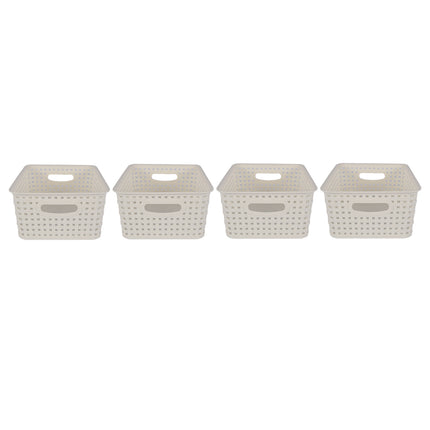 4x | Rattan Mandje | opbergbox | Wit | Kunstsof | Mandje | 5 liter | Opbergmandje | Opbergmand | 25.5cm*19.5cm*10.5cm