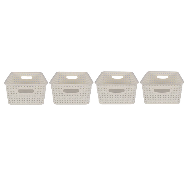 4x | Rattan Mandje | opbergbox | Wit | Kunstsof | Mandje | 5 liter | Opbergmandje | Opbergmand | 25.5cm*19.5cm*10.5cm