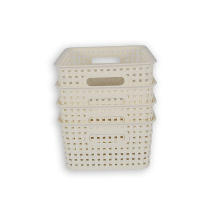 4x | Rattan Mandje | opbergbox | Wit | Kunstsof | Mandje | 5 liter | Opbergmandje | Opbergmand | 25.5cm*19.5cm*10.5cm