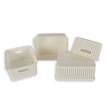 4x | Rattan Mandje | opbergbox | Wit | Kunstsof | Mandje | 5 liter | Opbergmandje | Opbergmand | 25.5cm*19.5cm*10.5cm