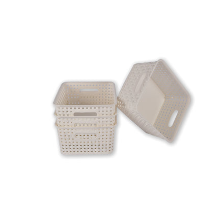 4x | Rattan Mandje | opbergbox | Wit | Kunstsof | Mandje | 5 liter | Opbergmandje | Opbergmand | 25.5cm*19.5cm*10.5cm