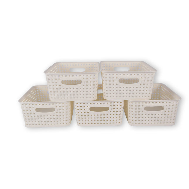 5x | Rattan Mandje | opbergbox | Wit | Kunstsof | Mandje |  5 liter | Opbergmandje | Opbergmand | 25.5cm*19.5cm*10.5cm