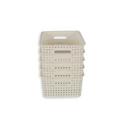 5x | Rattan Mandje | opbergbox | Wit | Kunstsof | Mandje |  5 liter | Opbergmandje | Opbergmand | 25.5cm*19.5cm*10.5cm