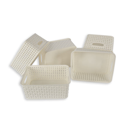 5x | Rattan Mandje | opbergbox | Wit | Kunstsof | Mandje |  5 liter | Opbergmandje | Opbergmand | 25.5cm*19.5cm*10.5cm