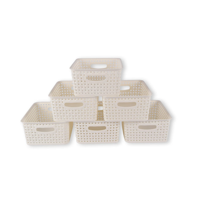 6x | Rattan Mandje | opbergbox | Wit | Kunstsof | Mandje | 5 liter | Opbergmandje | Opbergmand | 25.5cm*19.5cm*10.5cm