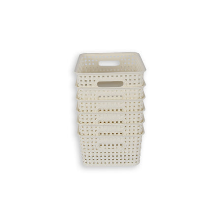 6x | Rattan Mandje | opbergbox | Wit | Kunstsof | Mandje | 5 liter | Opbergmandje | Opbergmand | 25.5cm*19.5cm*10.5cm