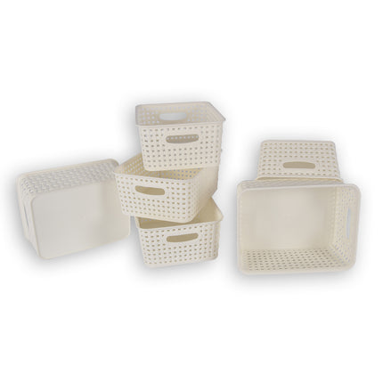 6x | Rattan Mandje | opbergbox | Wit | Kunstsof | Mandje | 5 liter | Opbergmandje | Opbergmand | 25.5cm*19.5cm*10.5cm