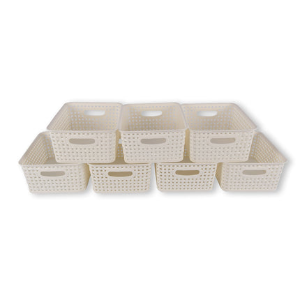 7x | Rattan Mandje | opbergbox | Wit | Kunstsof | Mandje | 5 liter | Opbergmandje | Opbergmand | 25.5cm*19.5cm*10.5cm
