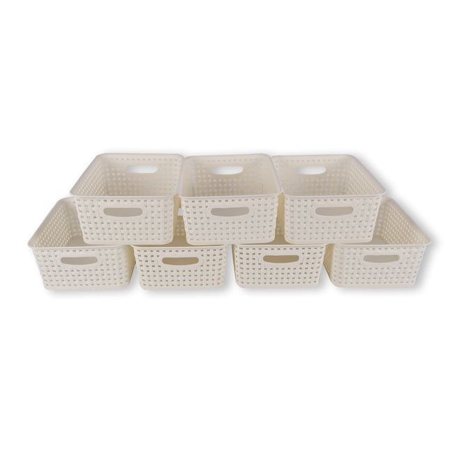 7x | Rattan Mandje | opbergbox | Wit | Kunstsof | Mandje | 5 liter | Opbergmandje | Opbergmand | 25.5cm*19.5cm*10.5cm