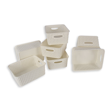 7x | Rattan Mandje | opbergbox | Wit | Kunstsof | Mandje | 5 liter | Opbergmandje | Opbergmand | 25.5cm*19.5cm*10.5cm