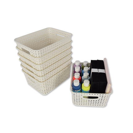 7x | Rattan Mandje | opbergbox | Wit | Kunstsof | Mandje | 5 liter | Opbergmandje | Opbergmand | 25.5cm*19.5cm*10.5cm