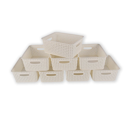 8x | Rattan Mandje | opbergbox | Wit | Kunstsof | Mandje | 5 liter | Opbergmandje | Opbergmand | 25.5cm*19.5cm*10.5cm