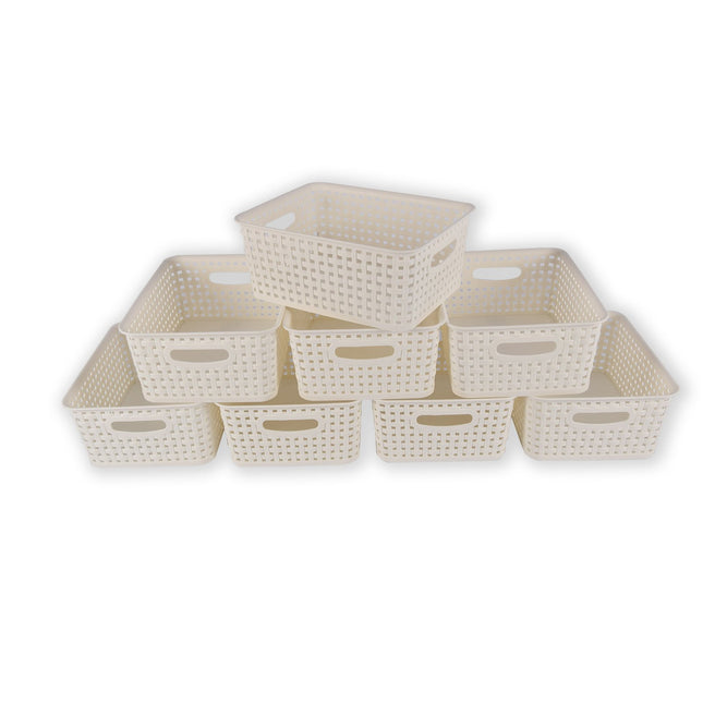 8x | Rattan Mandje | opbergbox | Wit | Kunstsof | Mandje | 5 liter | Opbergmandje | Opbergmand | 25.5cm*19.5cm*10.5cm