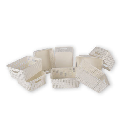8x | Rattan Mandje | opbergbox | Wit | Kunstsof | Mandje | 5 liter | Opbergmandje | Opbergmand | 25.5cm*19.5cm*10.5cm