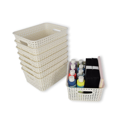 8x | Rattan Mandje | opbergbox | Wit | Kunstsof | Mandje | 5 liter | Opbergmandje | Opbergmand | 25.5cm*19.5cm*10.5cm