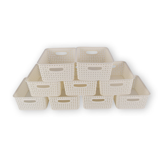 9x | Rattan Mandje | opbergbox | Wit | Kunstsof | Mandje | 5 liter | Opbergmandje | Opbergmand | 25.5cm*19.5cm*10.5cm