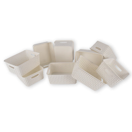 9x | Rattan Mandje | opbergbox | Wit | Kunstsof | Mandje | 5 liter | Opbergmandje | Opbergmand | 25.5cm*19.5cm*10.5cm