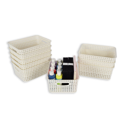 9x | Rattan Mandje | opbergbox | Wit | Kunstsof | Mandje | 5 liter | Opbergmandje | Opbergmand | 25.5cm*19.5cm*10.5cm