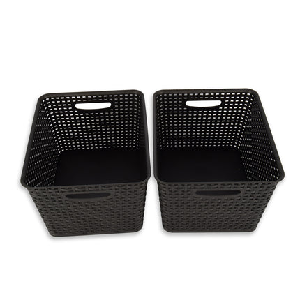 2x | Rattan Mandje | opbergbox | Zwart | Kunstsof | Mandje | 17 liter | Opbergmandje | Opbergmand | 36cm*22cm*29.5cm
