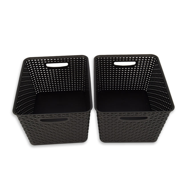 2x | Rattan Mandje | opbergbox | Zwart | Kunstsof | Mandje | 17 liter | Opbergmandje | Opbergmand | 36cm*22cm*29.5cm
