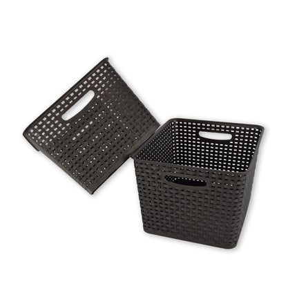 2x | Rattan Mandje | opbergbox | Zwart | Kunstsof | Mandje | 17 liter | Opbergmandje | Opbergmand | 36cm*22cm*29.5cm