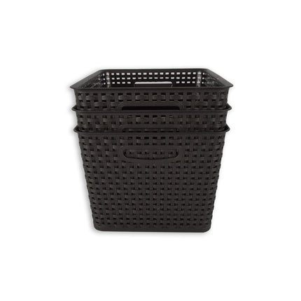 3x | Rattan Mandje | opbergbox | Zwart | Kunstsof | Mandje | 17 liter | Opbergmandje | Opbergmand | 36cm*22cm*29.5cm
