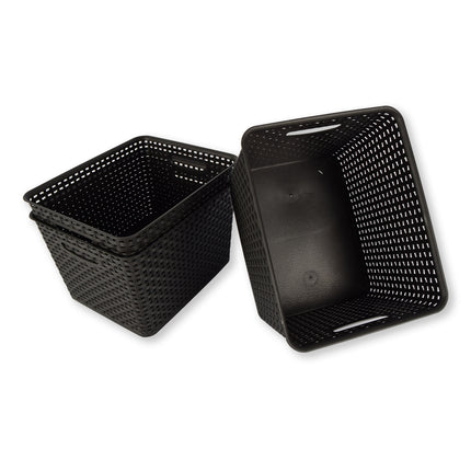3x | Rattan Mandje | opbergbox | Zwart | Kunstsof | Mandje | 17 liter | Opbergmandje | Opbergmand | 36cm*22cm*29.5cm