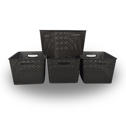 Organiseer je Huis in Stijl met 4x Zwarte Stapelbare Opbergboxen en Manden - Ruimtebesparend - 17L - 29x22x35 cm