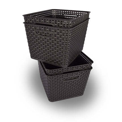 Organiseer je Huis in Stijl met 4x Zwarte Stapelbare Opbergboxen en Manden - Ruimtebesparend - 17L - 29x22x35 cm