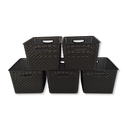 5x | Rattan Mandje | opbergbox | Zwart | Kunstsof | Mandje | 17 liter | Opbergmandje | Opbergmand | 36cm*22cm*29.5cm