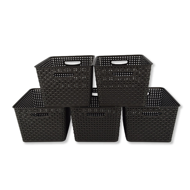 5x | Rattan Mandje | opbergbox | Zwart | Kunstsof | Mandje | 17 liter | Opbergmandje | Opbergmand | 36cm*22cm*29.5cm